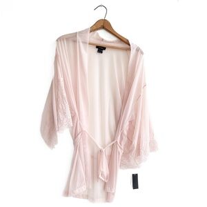 NWT Natori Sheer Baby Pink Kimono Lace Robe Lingerie -‎ Size Small